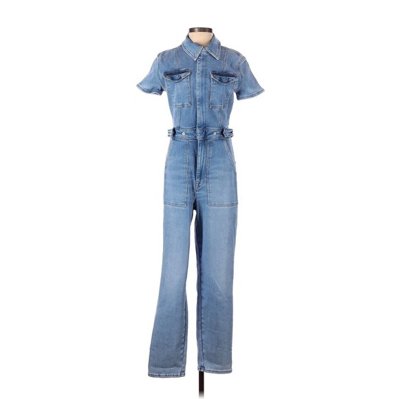 Good American Pants - GOOD AMERICAN Solid Blue Denim Jumpsuit - 1 (Small)